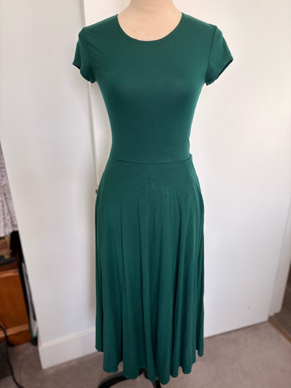 Reformation Gavin Dress Emerald Green Lyocell Midi Dress with Pockets Size S - Picture 4 of 10